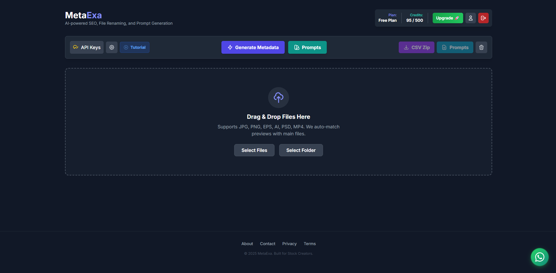 MetaExa Microstock Keyword Generator Dashboard Preview